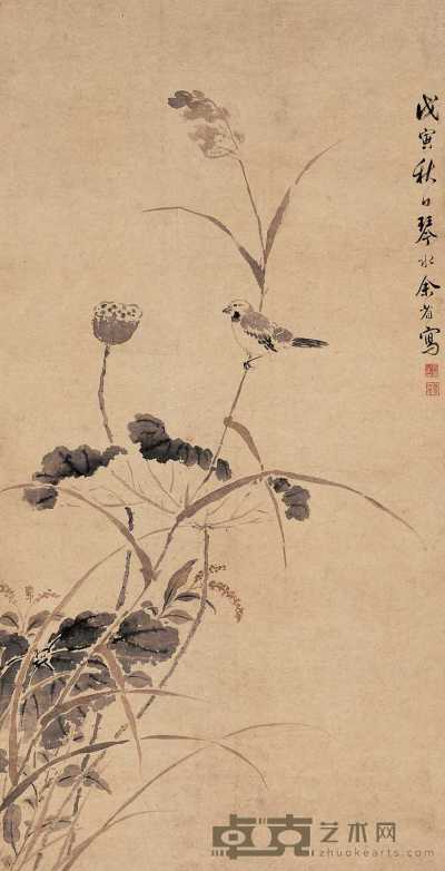 余省 戊寅（1758）年作 芦花小鸟 立轴 101×51cm